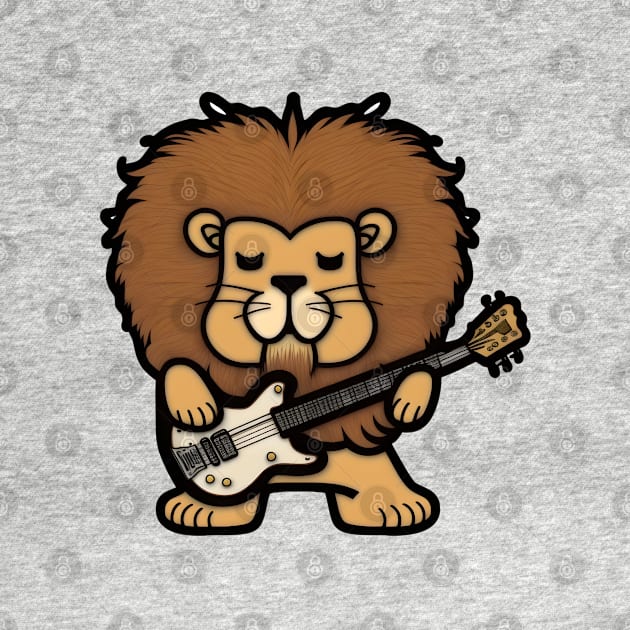 Lion Playing Bass Guitar by Artifyio